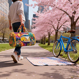 Hippie Bus Quilted Duffie Bag Large Foldable Carry on Travel Bag Canvas Sport Gym Bag