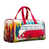 Hippie Bus Quilted Duffie Bag Large Foldable Carry on Travel Bag Canvas Sport Gym Bag