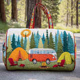 Hippie Bus Quilted Duffle Bag Foldable Carry on Weekender Overnight Bag Becostume