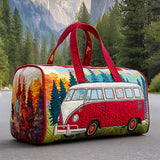 Hippie Bus Quilted Duffie Bag Large Foldable Carry on Travel Bag Canvas Sport Gym Bag