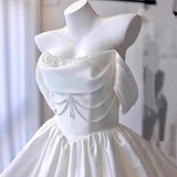 Women's White Satin Short French Style Wedding Dress BEcostume