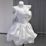 Women's White Satin Short French Style Wedding Dress BEcostume