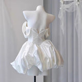 Women's White Satin Short French Style Wedding Dress BEcostume