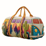 Hippie Van Quilted Duffle Bag Vintage Floral Weekender Overnight Bag Boho Everyday Travel Bag