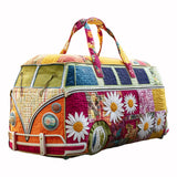 Hippie Van Quilted Duffle Bag Vintage Floral Weekender Overnight Bag Boho Everyday Travel Bag