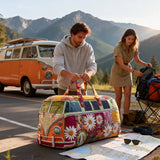 Hippie Van Quilted Duffle Bag Vintage Floral Weekender Overnight Bag Boho Everyday Travel Bag