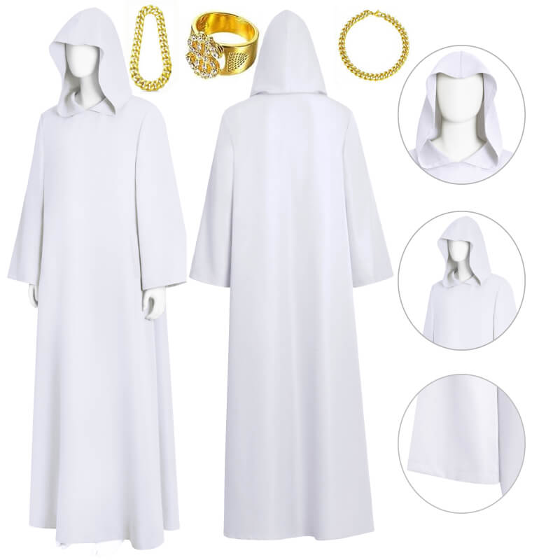 White Wizard Robe Shadow Wizard Money Gang Costume Robe with Hooded Ha ...