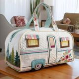 Cozy Camper Quilted Duffle Bag Boho Vintage Print Canvas Travel Tote Foldable Carry-On Bag