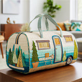 Vintage Camper Quilted Canvas Duffle Bag Foldable Lightweight Travel Gym Duffel Bag