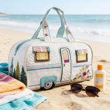 Cozy Camper Quilted Duffle Bag Boho Vintage Print Canvas Travel Tote Foldable Carry-On Bag