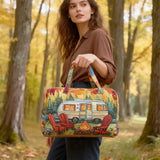Hippie Bus Quilted Duffle Bag Foldable Carry on Weekender Overnight Bag Becostume