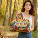 Hippie Bus Quilted Duffle Bag Foldable Carry on Weekender Overnight Bag Becostume