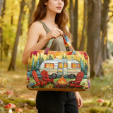 Hippie Bus Quilted Duffle Bag Foldable Carry on Weekender Overnight Bag Becostume