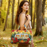 Hippie Bus Quilted Duffle Bag Foldable Carry on Weekender Overnight Bag Becostume