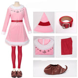 Women Girls Elf Costume Cute Christmas Pink Suit Holiday Family Party Dress BEcostume
