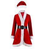 Women Santa Claus Costumes Christmas Velvet Dress with Belt and Hat BEcostume