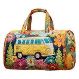 Hippie Bus Quilted Duffie Bag Large Foldable Carry on Travel Bag Canvas Sport Gym Bag