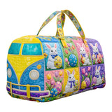 Hippie Van Quilted Duffle Bag Cute Rabbit Print Shopping Travel Bag Overnight Carryon Gym Bags