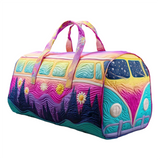 Hippie Van Quilted Duffle Bag Large Capacity Canvas Travel Bag Overnight Bag