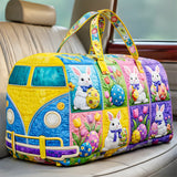 Hippie Van Quilted Duffle Bag Cute Rabbit Print Shopping Travel Bag Overnight Carryon Gym Bags
