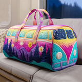 Hippie Van Quilted Duffle Bag Large Capacity Canvas Travel Bag Overnight Bag