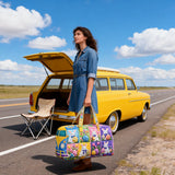 Hippie Van Quilted Duffle Bag Cute Rabbit Print Shopping Travel Bag Overnight Carryon Gym Bags