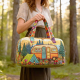 Hippie Bus Quilted Duffle Bag Foldable Carry on Weekender Overnight Bag Becostume