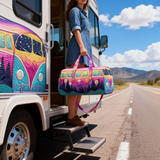 Hippie Van Quilted Duffle Bag Large Capacity Canvas Travel Bag Overnight Bag