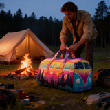 Hippie Van Quilted Duffle Bag Large Capacity Canvas Travel Bag Overnight Bag
