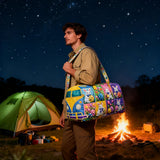 Hippie Van Quilted Duffle Bag Cute Rabbit Print Shopping Travel Bag Overnight Carryon Gym Bags