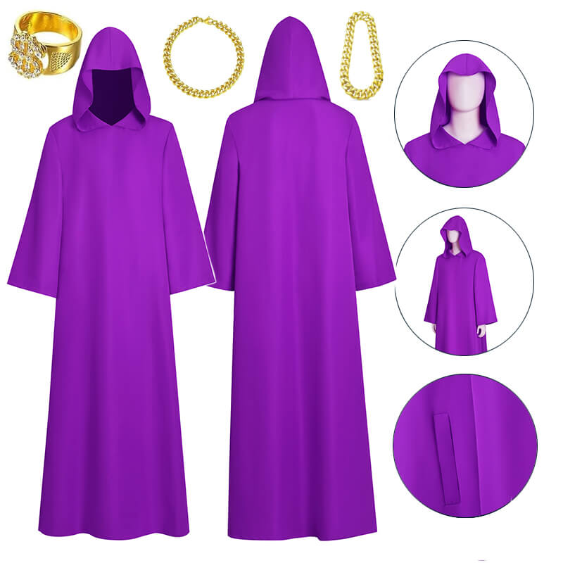 Shadow Wizard Money Gang Costume Robe with Hooded Purple Halloween Clo ...