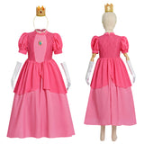 The Super Mario Bros. Cosplay Kids Princess Peach Costume Mesh Dress With Crown