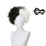 Cruella De Vil Black and White Wig with Mask For Cruella Deville Cosplay Becostume