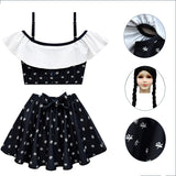 Kids Wednesday Addams Swimsuit The Addams Family Cosplay Swimwear Skirt Suit