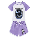 Wednesday Addams Sports Suit Nevermore Academy Sportswear T-shirt Shorts For Kids Summer